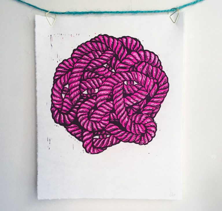 rope eyes | relief print | 8x10"